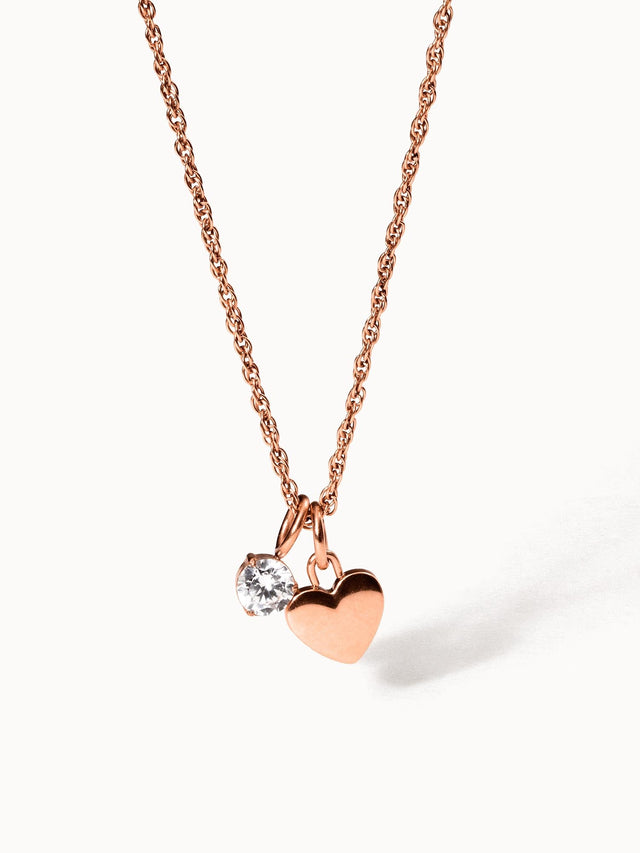 PURELEI Brave Kette in Roségold mit Herz- und Zirkonia-Anhänger, filigran und elegant, nickelfrei und allergenfreundlich.