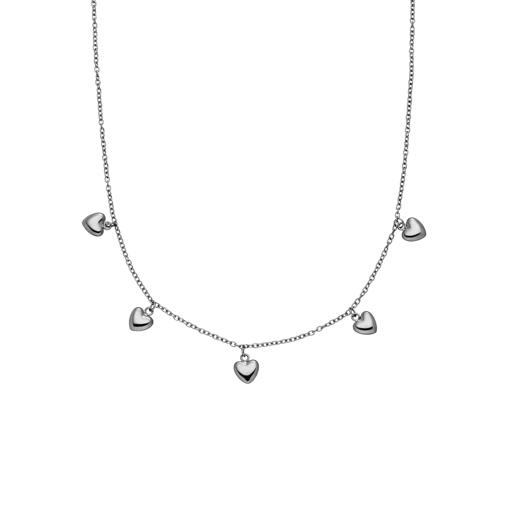 Silberne Kette mit herzförmigen Anhängern, PURELEI, elegant und verspielt.