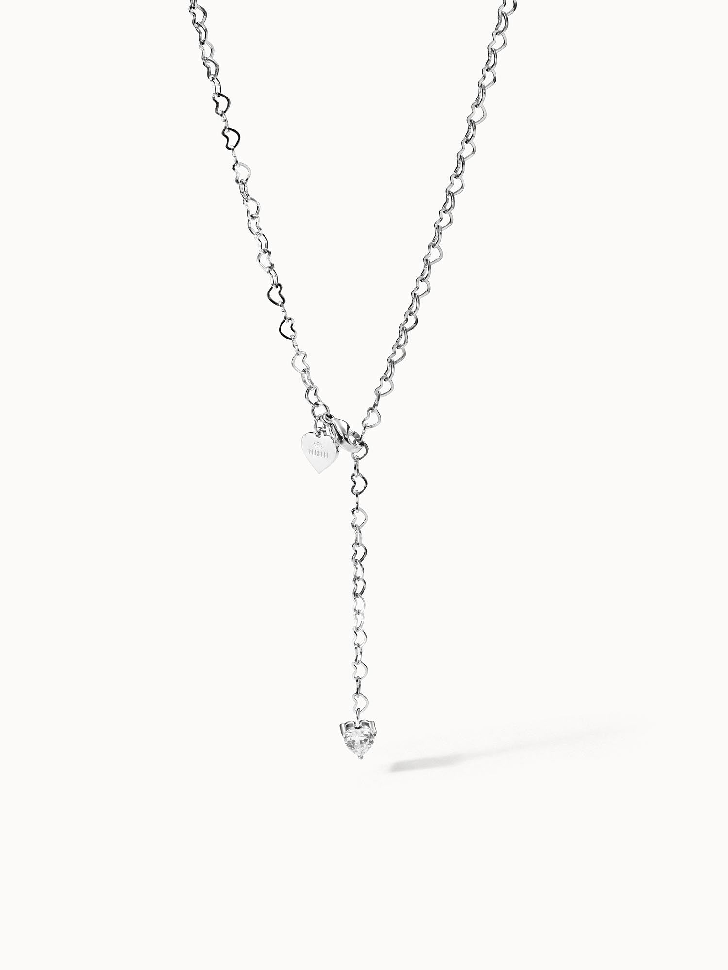 Silberne Kette mit Herzanhängern von PURELEI, elegant und verspielt.