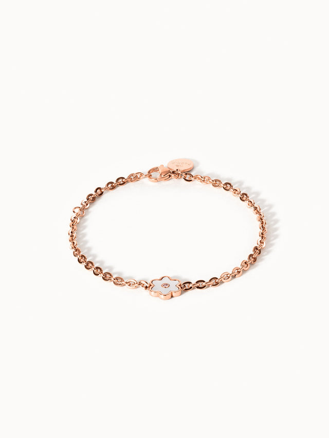 Roségoldenes Armband mit blütenförmigem Anhänger und zartem Design von PURELEI.