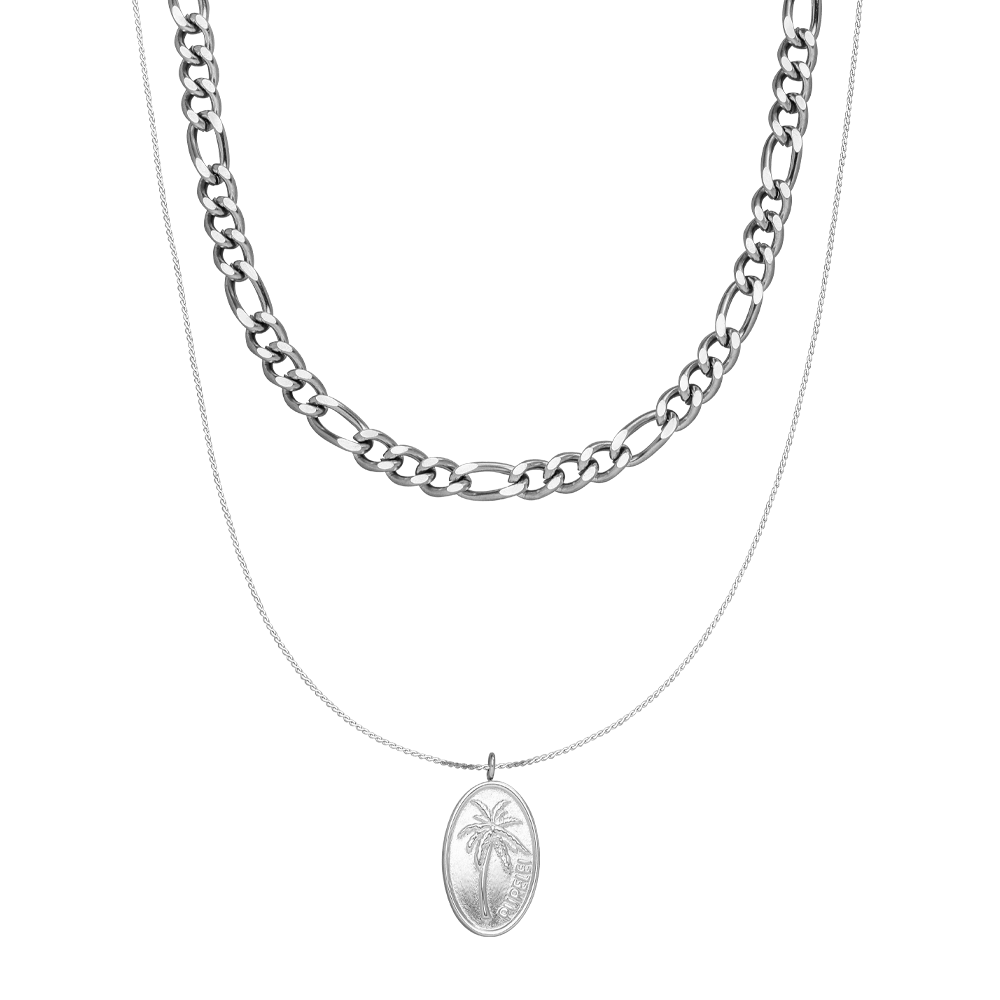 PURELEI Aiani Ketten-Set in Silber mit Palm-Anhänger, nickelfrei, eleganter Layering-Look im cleanen Design