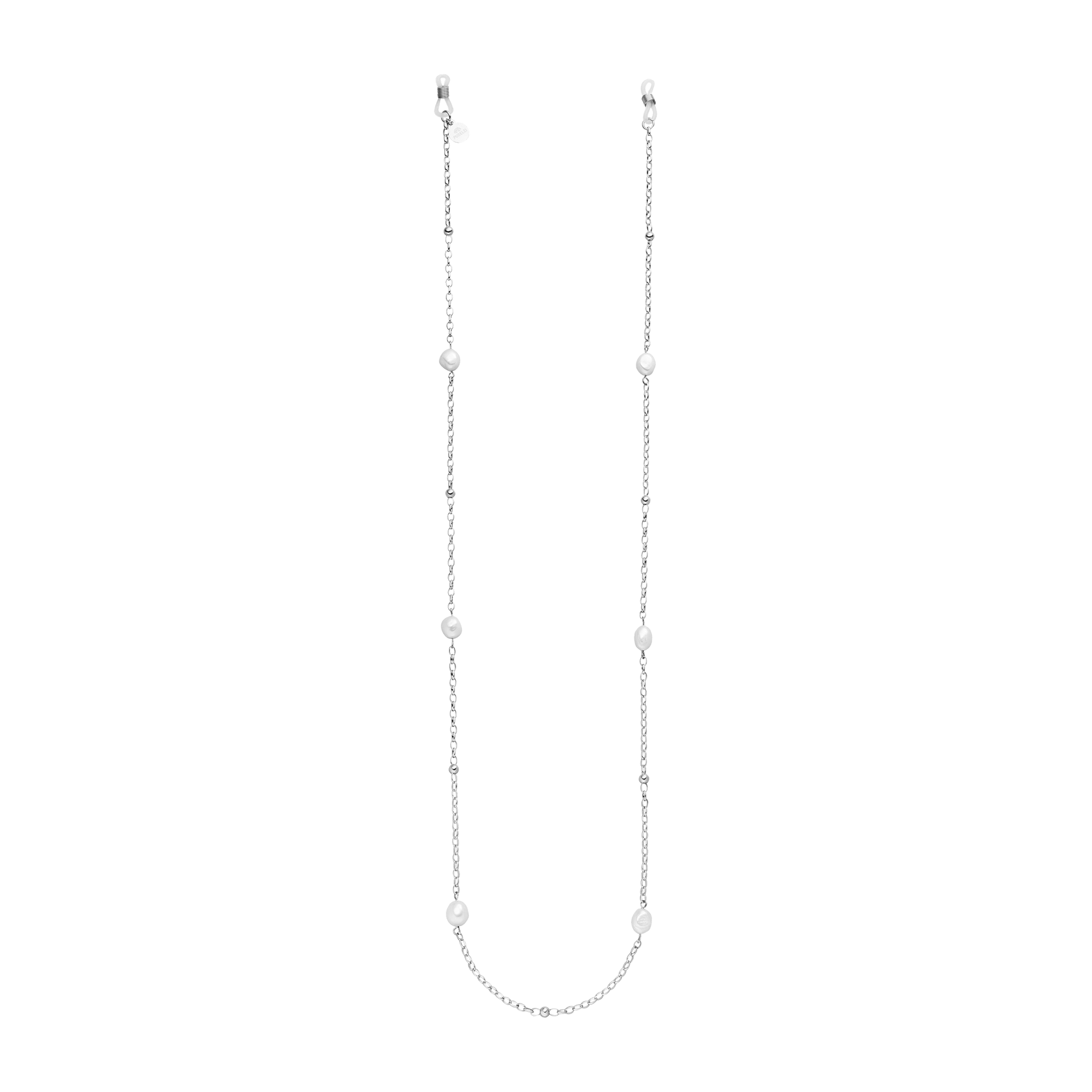 PURELEI Alima Brillenkette aus silberner Kette mit schimmernden Keshi-Perlen, elegant und beachy calm.