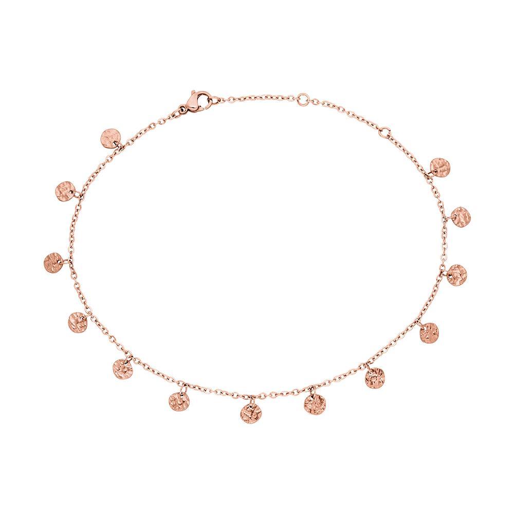 PURELEI Malihini Coin Fusskettchen in roségold mit gehämmerten Münzanhängern, filigran und elegant, nickelfrei.