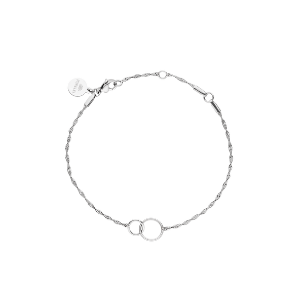 PURELEI Kekahi Armband aus nickelfreiem Silber mit zwei ineinandergreifenden Ringen, elegant und zeitlos.