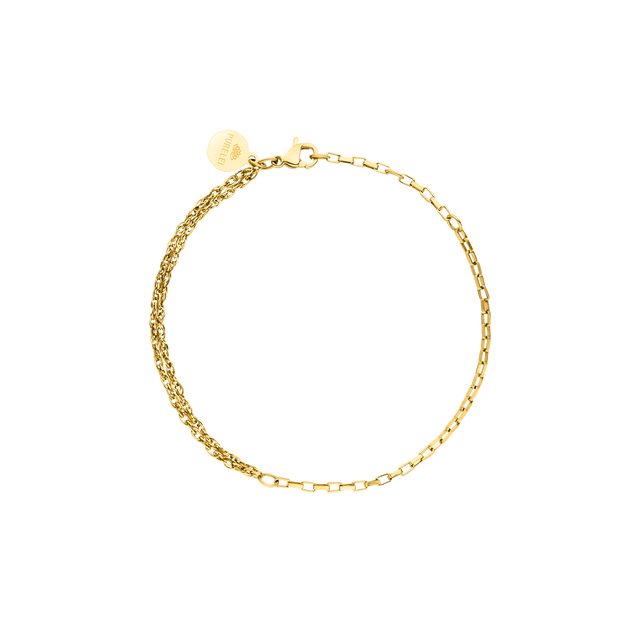 Klares, goldenes PURELEI Kumu O Mix Armband aus 18K Edelstahl, schlicht elegant, warm und feminin gestaltet.
