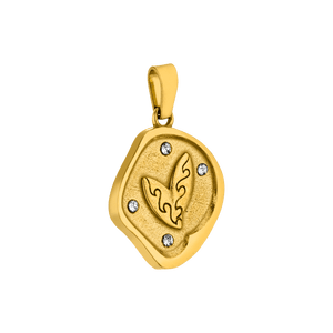 Goldener Anhänger mit Blattmotiv und funkelnden Zirkonia von PURELEI.