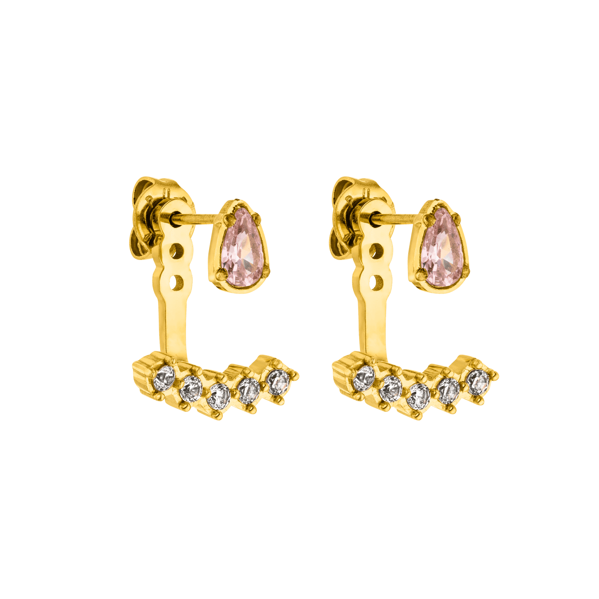 PURELEI Adore Ohrringe aus 18K Gold Edelstahl mit rosafarbenen und weißen Zirkonia, elegant und feminin.