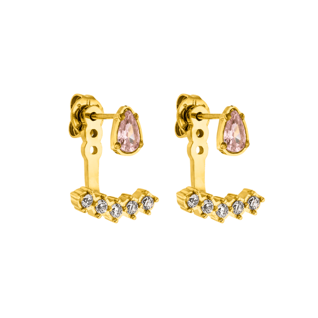 PURELEI Adore Ohrringe aus 18K Gold Edelstahl mit rosafarbenen und weißen Zirkonia, elegant und feminin.