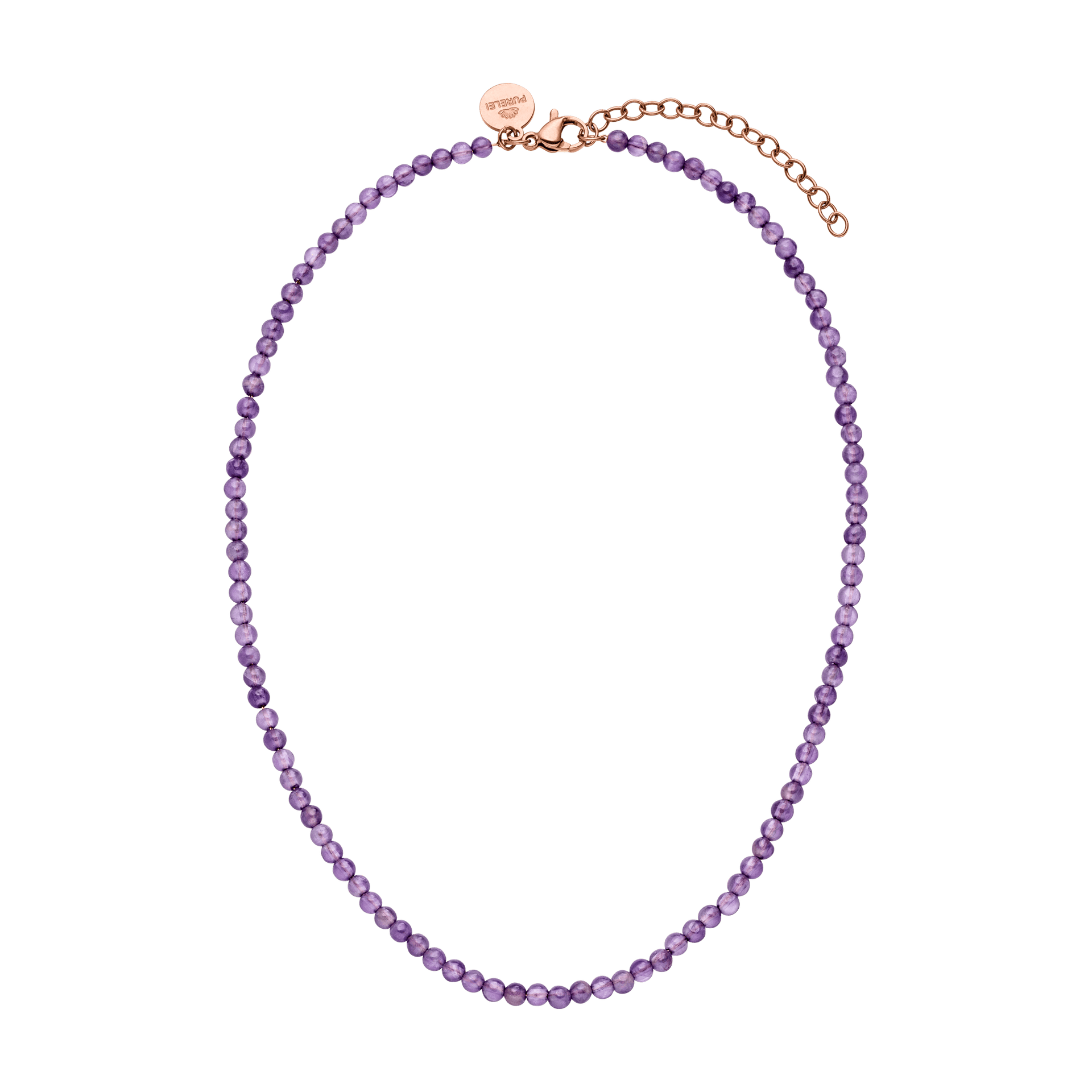 PURELEI Amethyst Kette mit 18K Roségold-Edelstahl und natürlichen lila Perlen, femininer Island-Spirit.