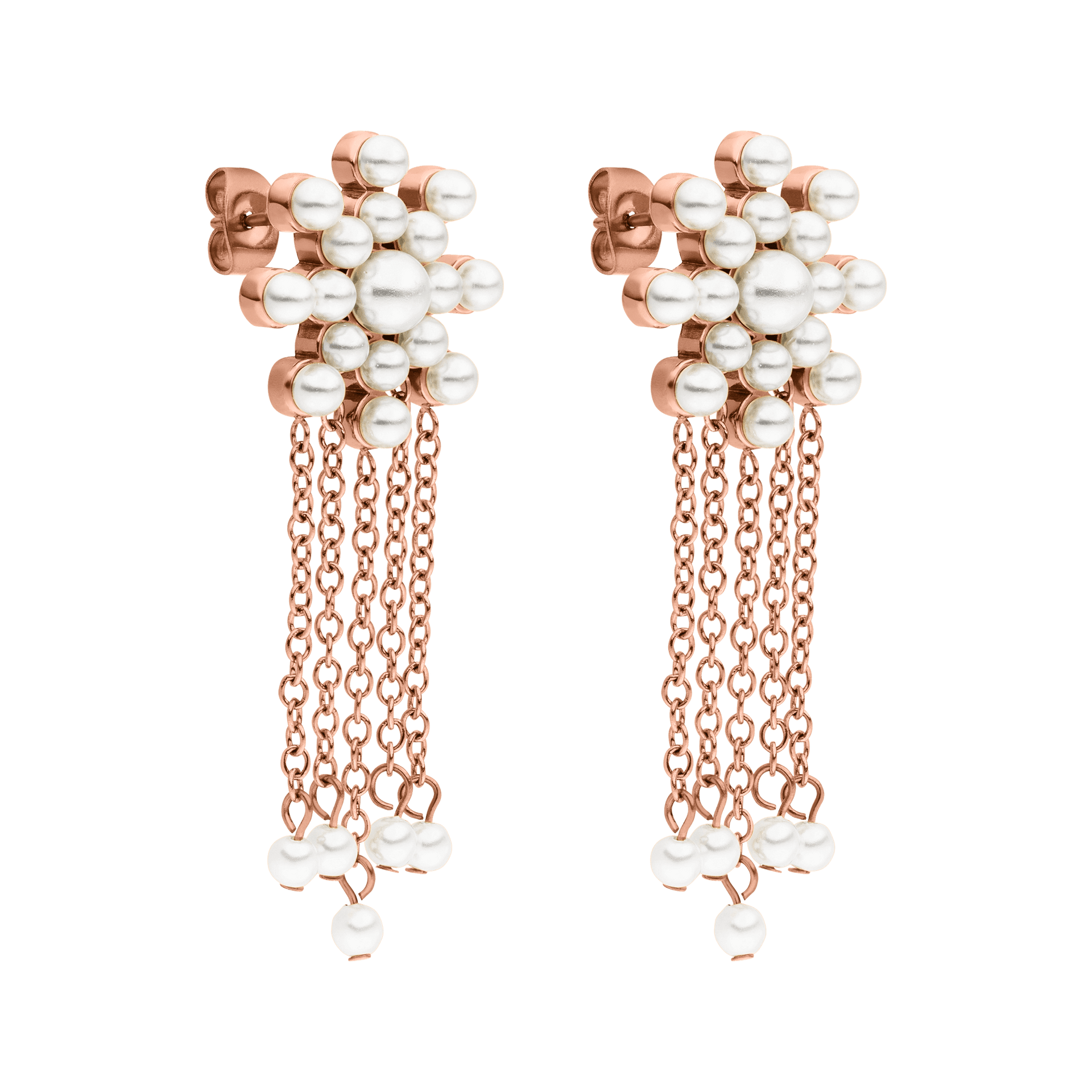 Roségoldene Ohrringe mit Perlen und Ketten, elegant und feminin – PURELEI.
