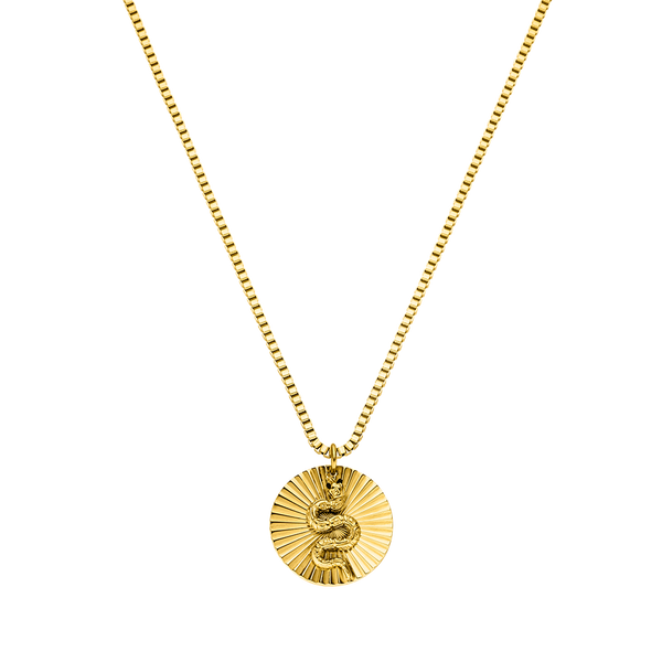 PURELEI Snake Coin Kette in 18K Gold mit geprägtem Schlangensymbol, elegant und nickelfrei, zeitlos feminin.