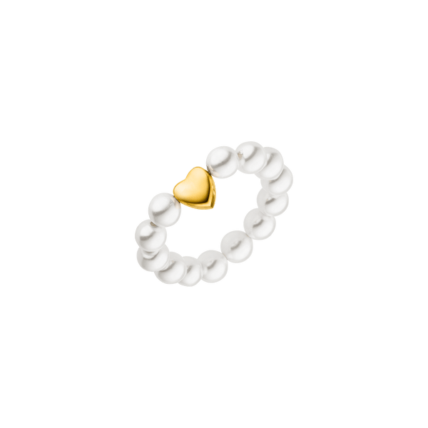 Anxiety Lovely Ring von PURELEI mit Muschelperlen und vergoldetem Herz, filigran und elegant, subtile Feminität.