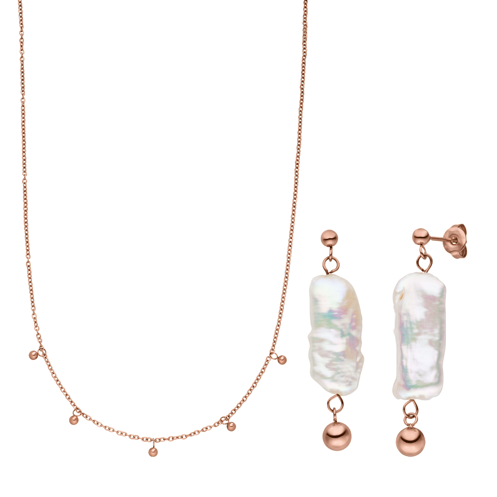 PURELEI Mahina Club Kahakai Roségold Kette mit Kugeln und Keshi Perlen, elegant und feminin inspiriert vom Meer