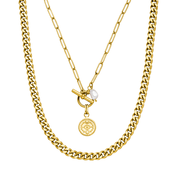 Makani Ketten-Set von PURELEI, 18K vergoldet mit Perlenanhänger, elegant geschichtet für feminine Island-Spirit Ästhetik.