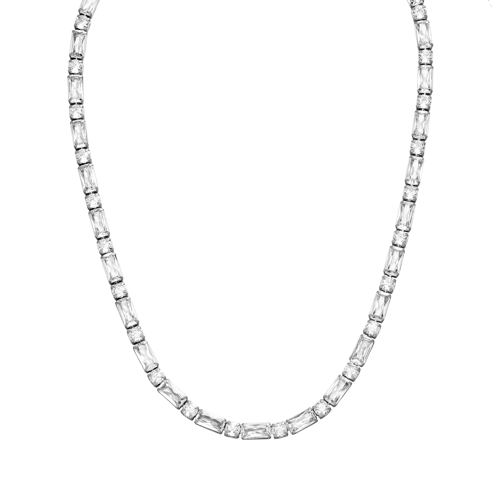 Elegante, silberne Kette mit klaren, rechteckigen Steinen von PURELEI.