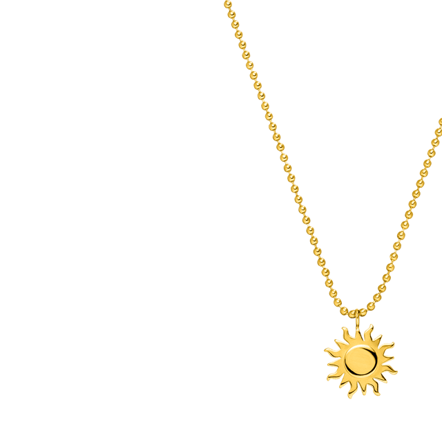 Goldene PURELEI Halskette mit Sonnenanhänger, strahlend und elegant.