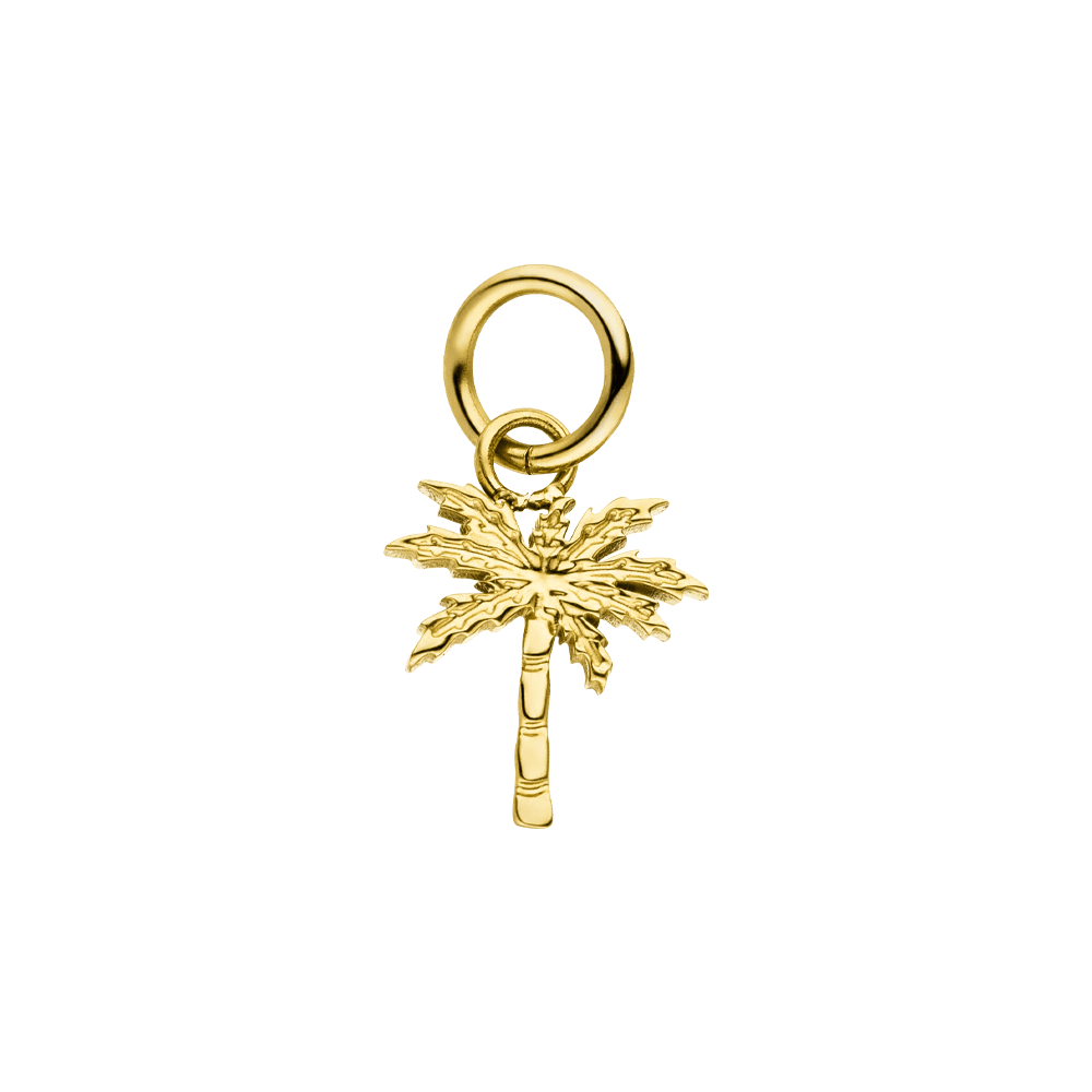 Palmtree Charm von PURELEI, goldener Edelstahl Anhänger in Palmenform, elegant und tropisch inspirierend.