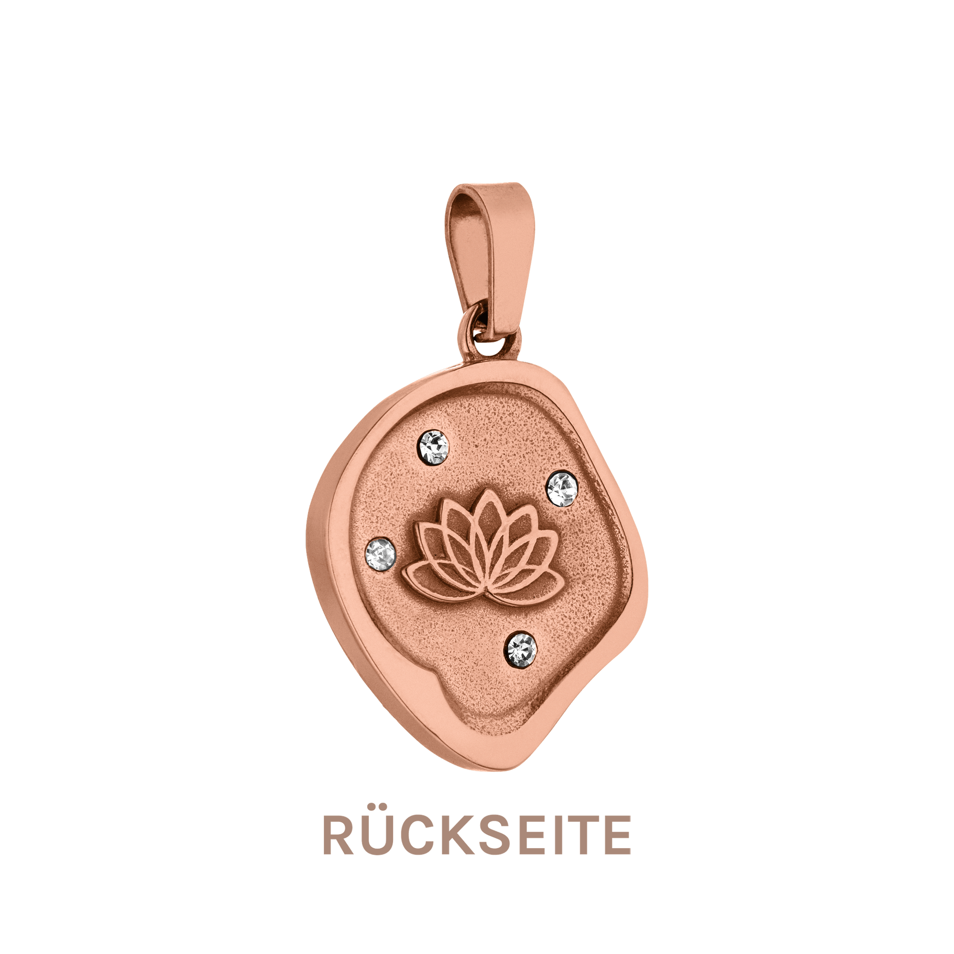 Roségoldener Anhänger mit Lotusmotiv und Zirkonia, PURELEI, elegant und feminin.