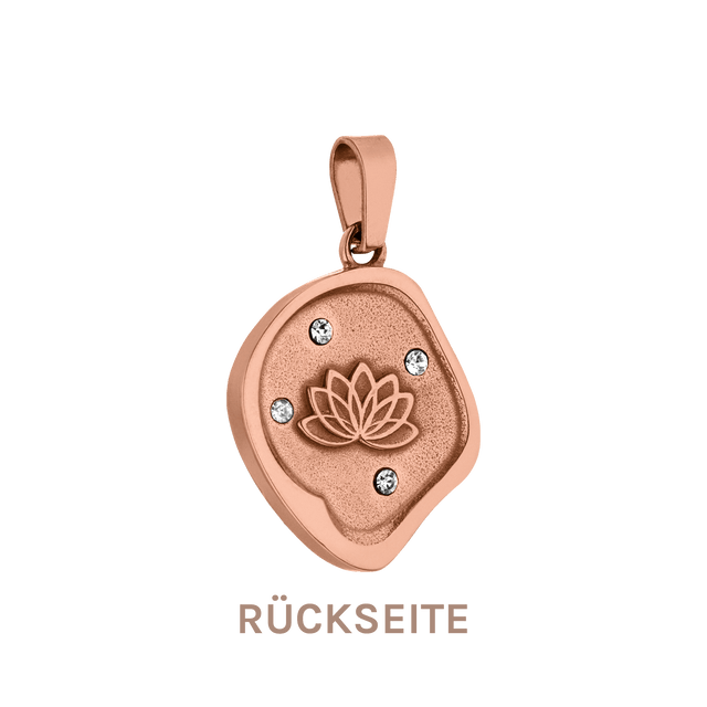Roségoldener Anhänger mit Lotusmotiv und Zirkonia, PURELEI, elegant und feminin.