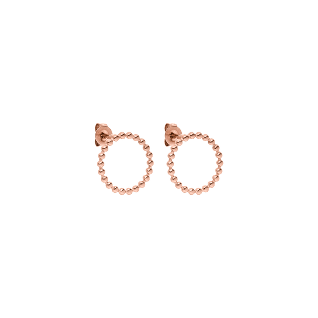 PURELEI Karma Ohrringe, 18K rosévergoldete Edelstahlkreolen mit runder Perlenoptik, elegant und feminin gestaltet.