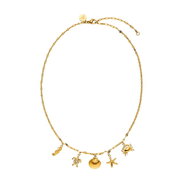 Goldene Kette mit maritimen Anhängern von PURELEI, elegant und verspielt.