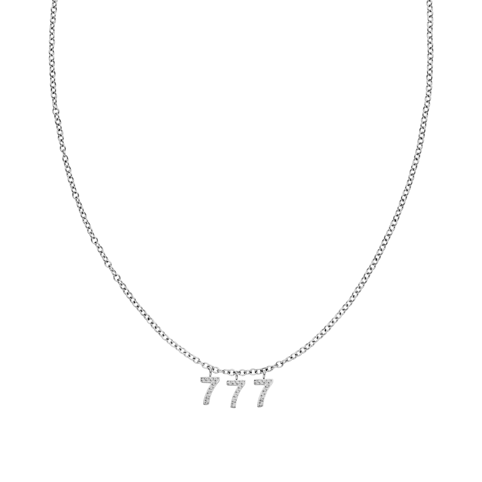 Silberne 777 Kette mit Zirkonia-Anhängern in Ankerkette, elegant und feminin von PURELEI