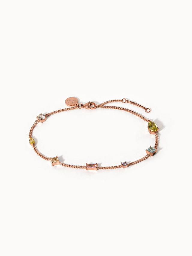 Roségoldenes Armband mit bunten Steinen, elegant und feminin, von PURELEI.