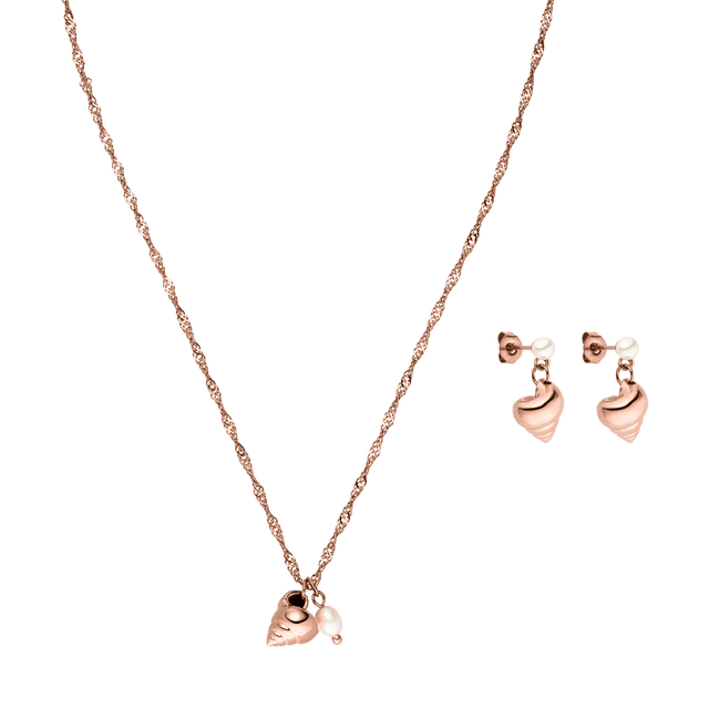 Roségoldene Kette mit Muschel-Anhänger und passenden Ohrringen von PURELEI.