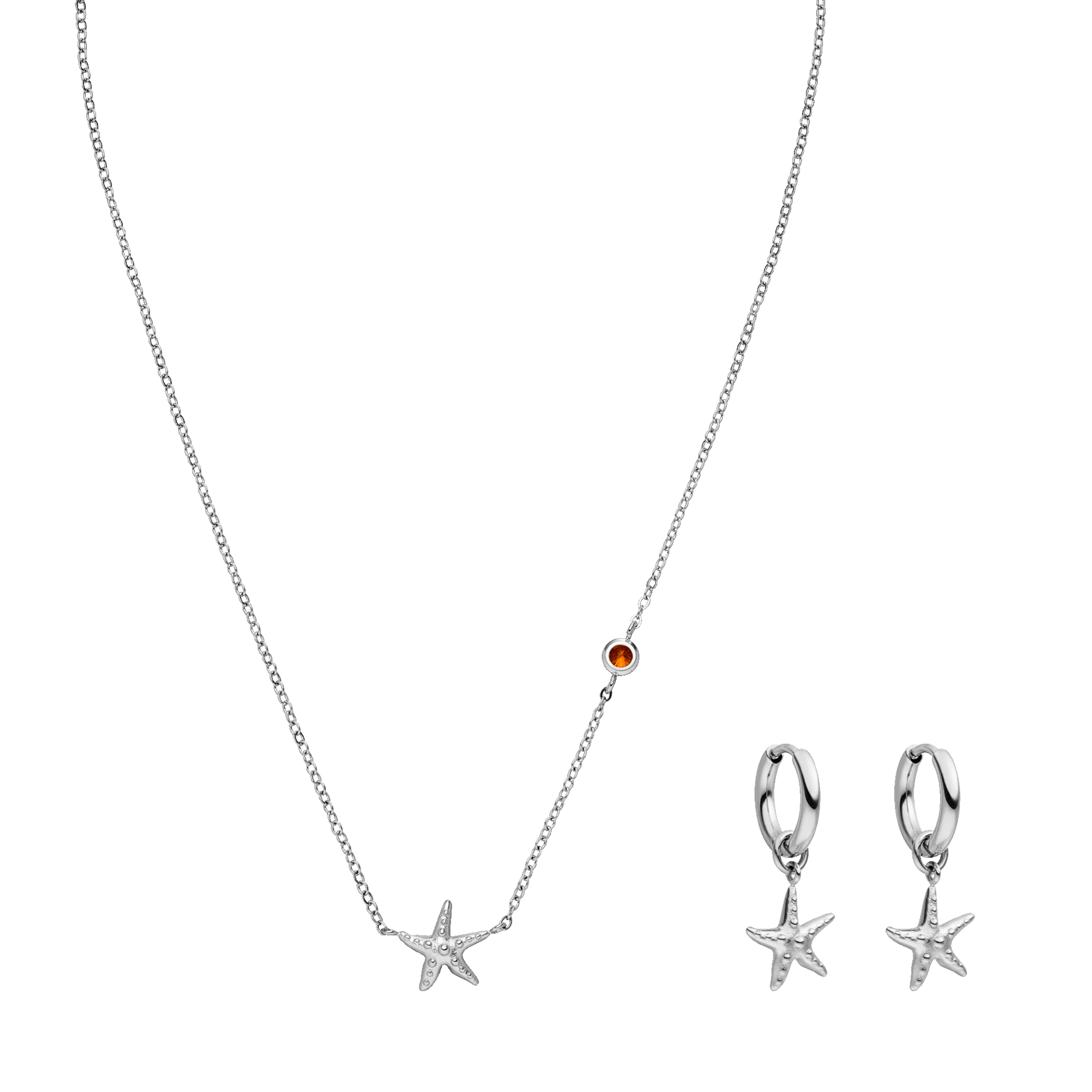 Silberne Kette und Ohrringe mit Seestern-Design von PURELEI, elegant und maritim inspiriert.