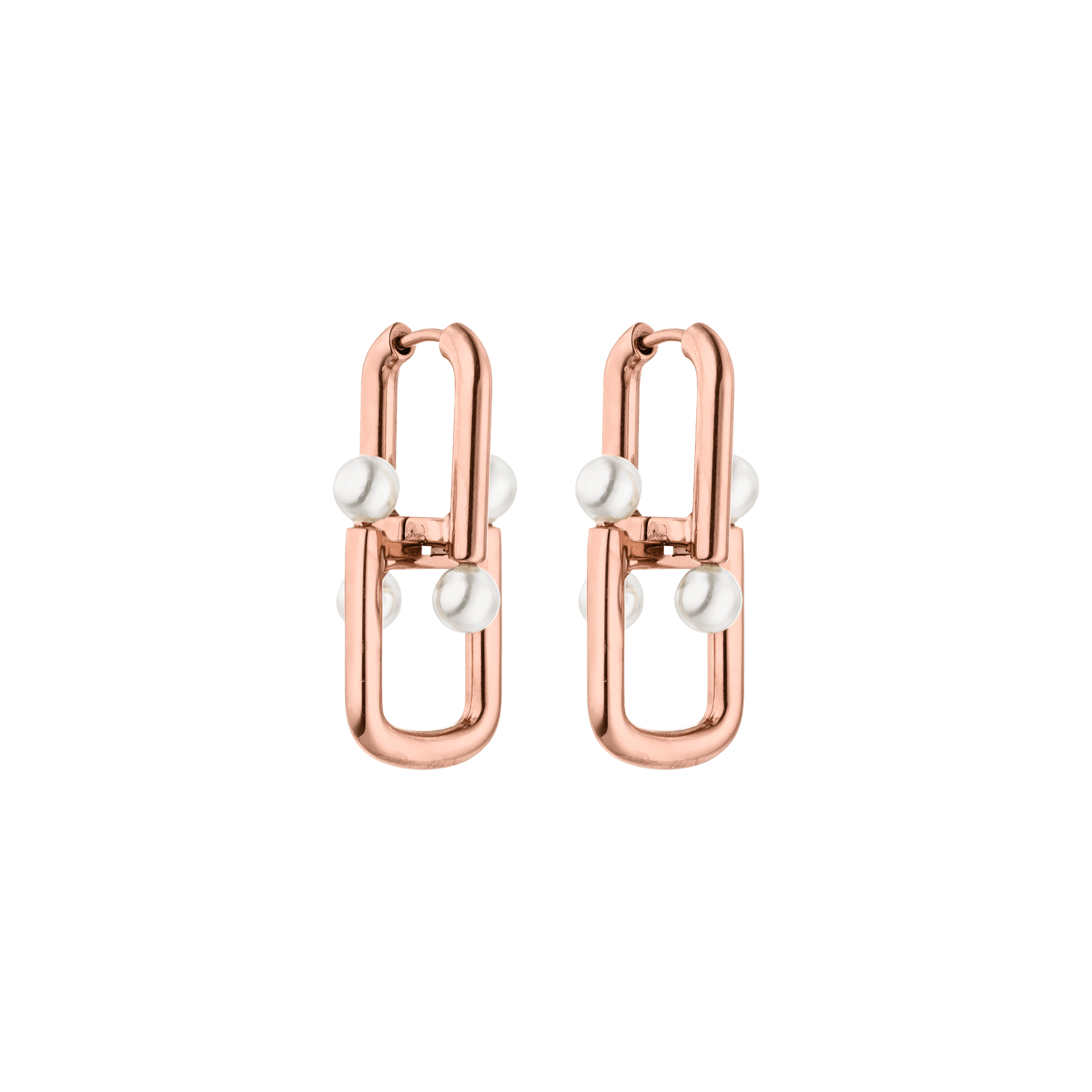 Roségoldene Ohrringe mit Perlen von PURELEI, modern und elegant.