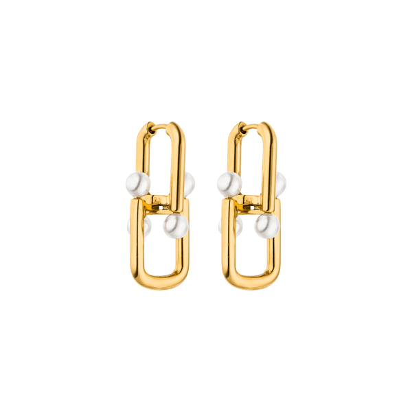 Goldene Ohrringe mit Perlen von PURELEI, modern und elegant.