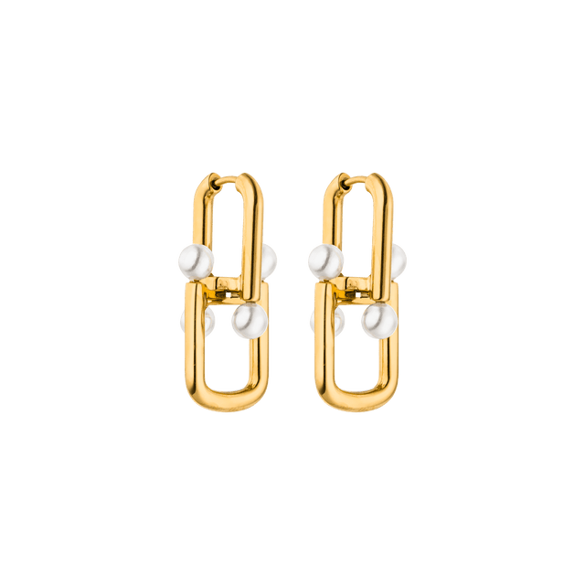 Goldene Ohrringe mit Perlen von PURELEI, modern und elegant.