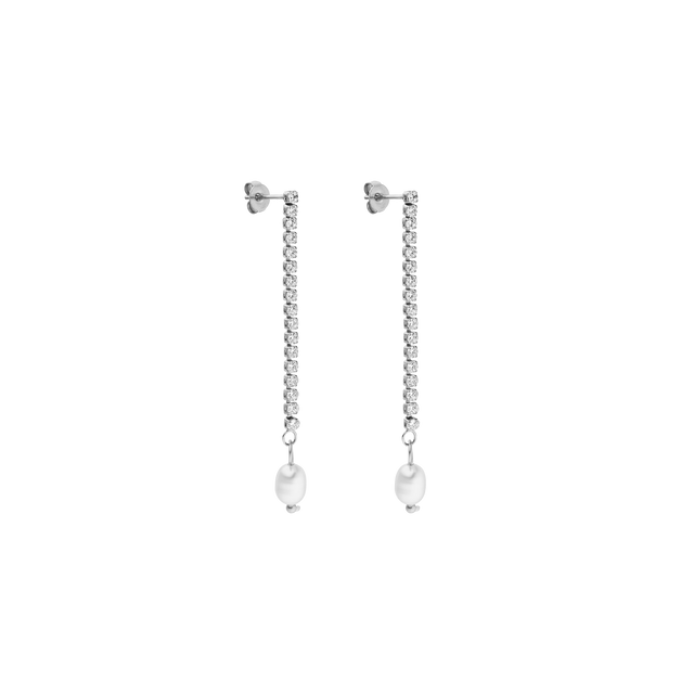 Silberne Ohrringe mit Perlen und funkelnden Details von PURELEI, elegant und feminin.