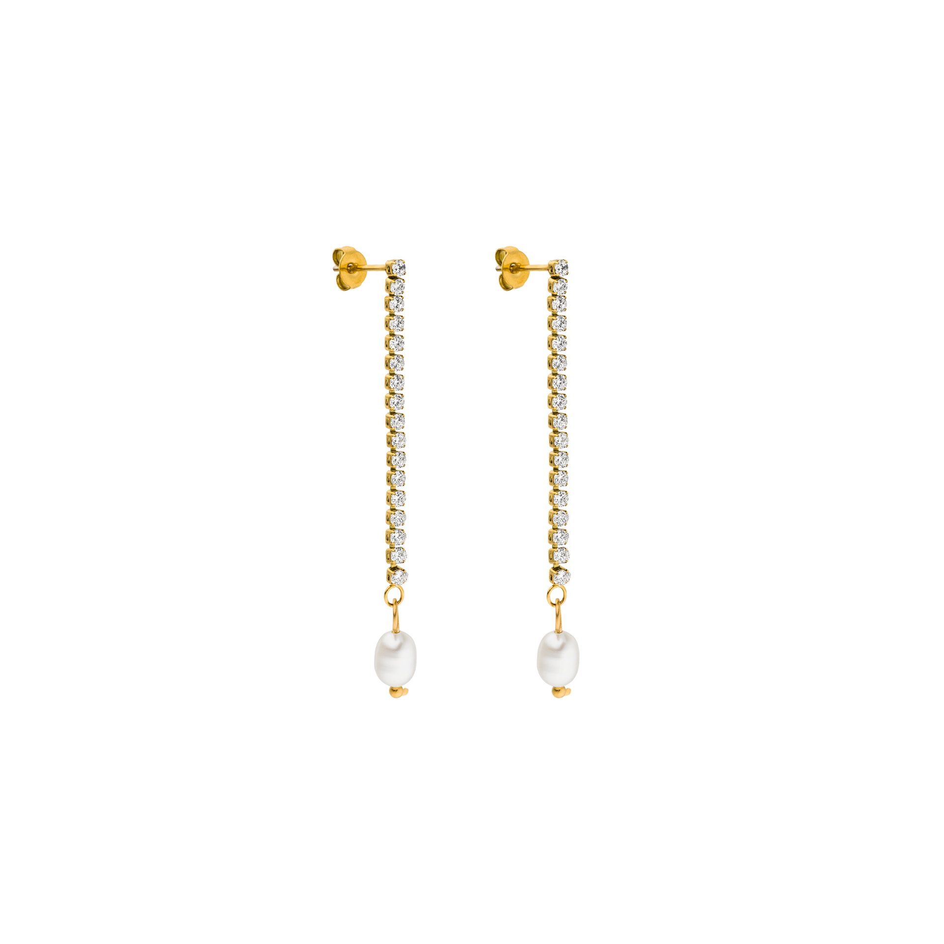 Goldene Ohrringe mit Perlen und funkelnden Details von PURELEI, elegant und feminin.