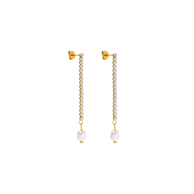 Goldene Ohrringe mit Perlen und funkelnden Details von PURELEI, elegant und feminin.