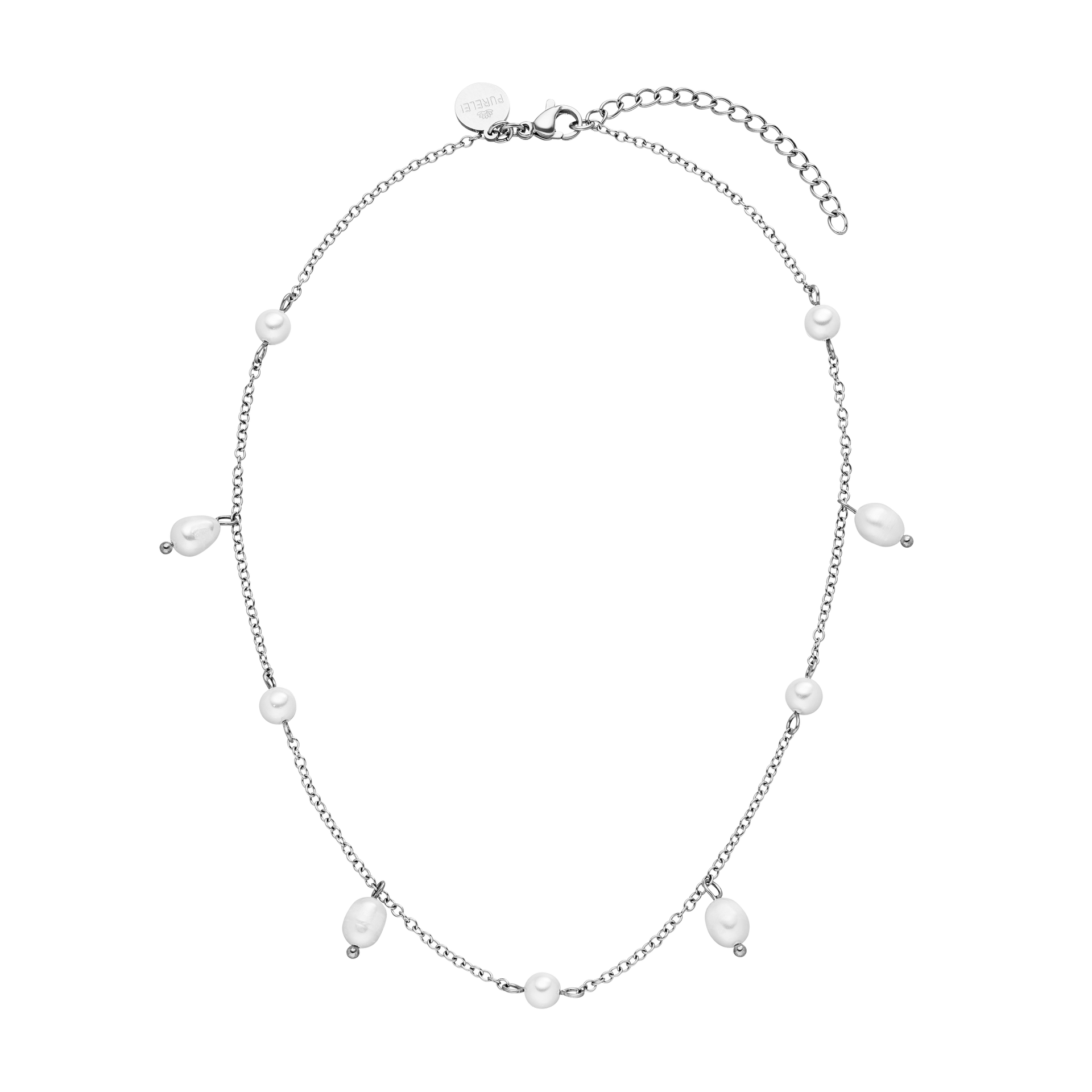 Silberne Kette mit weißen Perlen, elegant und feminin, von PURELEI.
