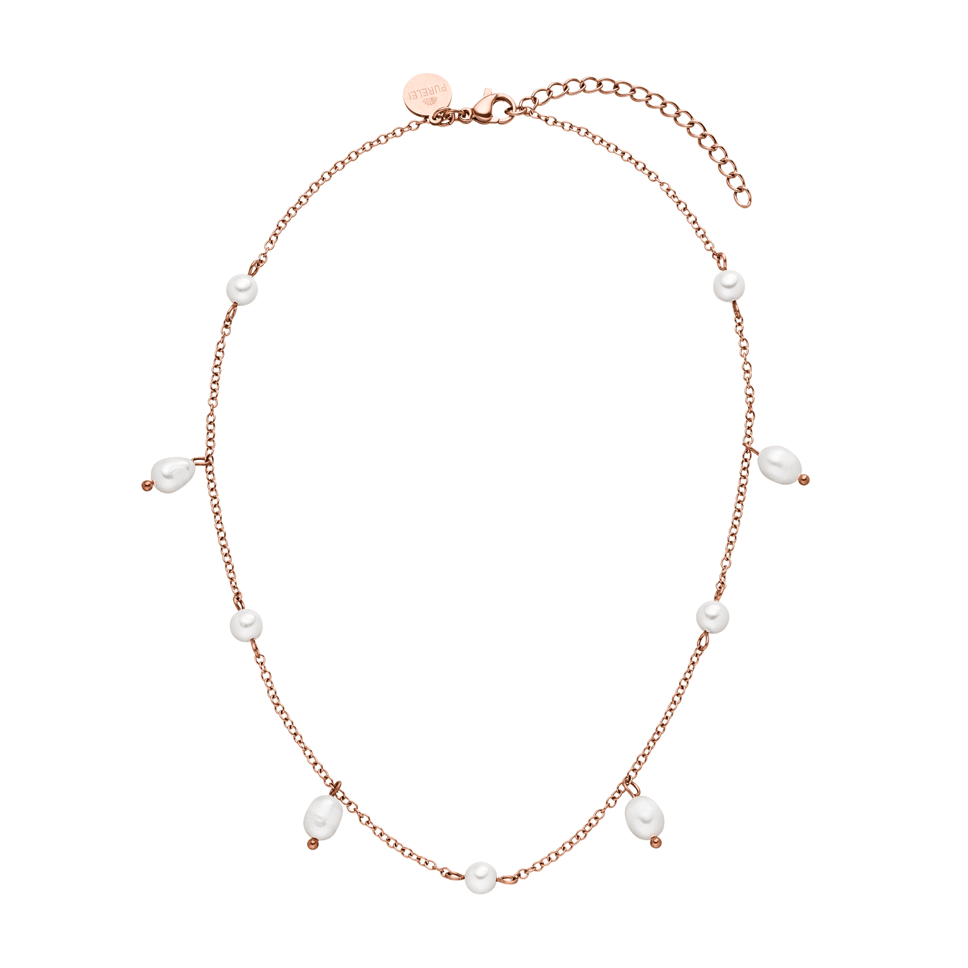 Roségoldene Kette mit weißen Perlen, elegant und feminin, von PURELEI.