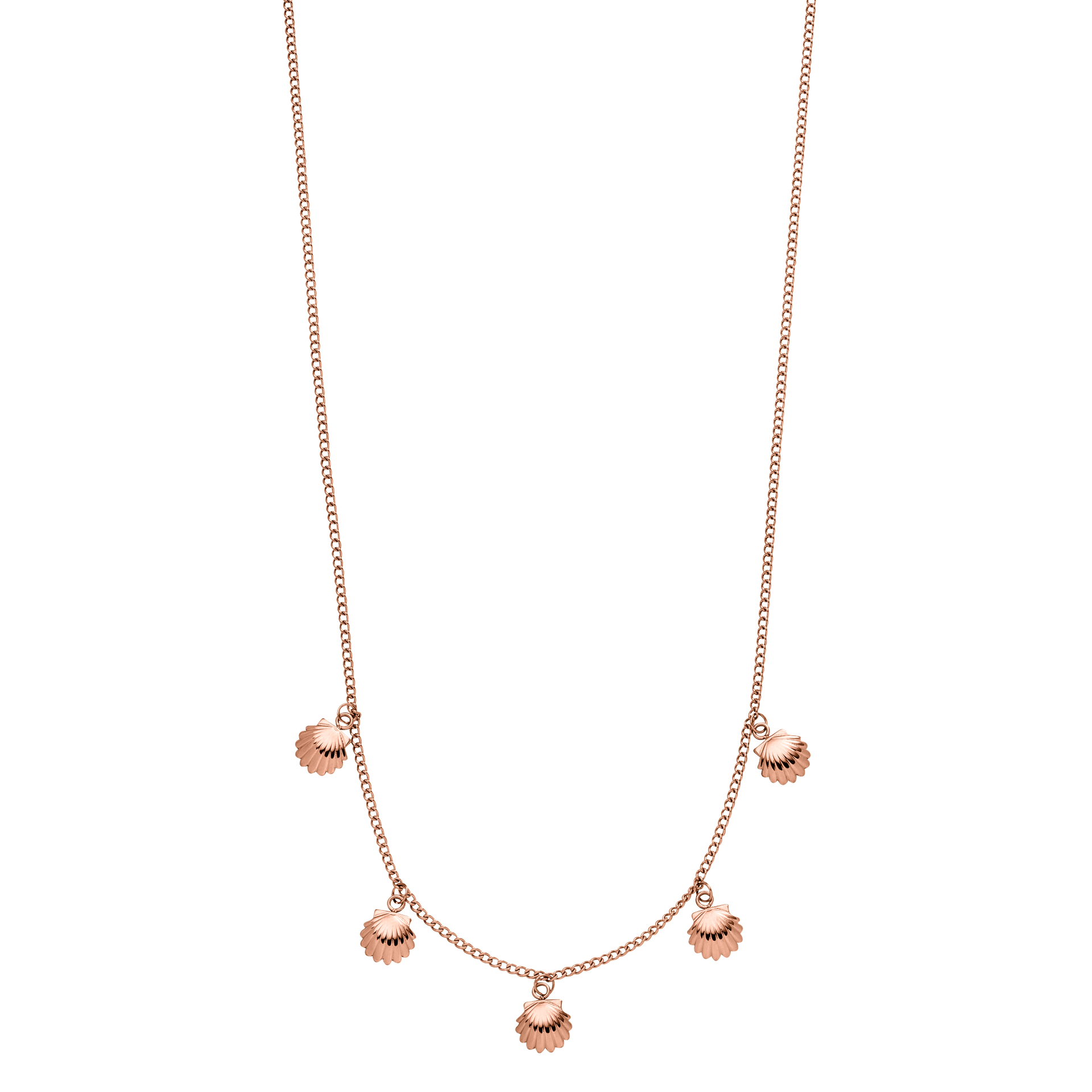 Roségoldene Kette mit Muschel-Anhängern von PURELEI, elegant und verspielt.