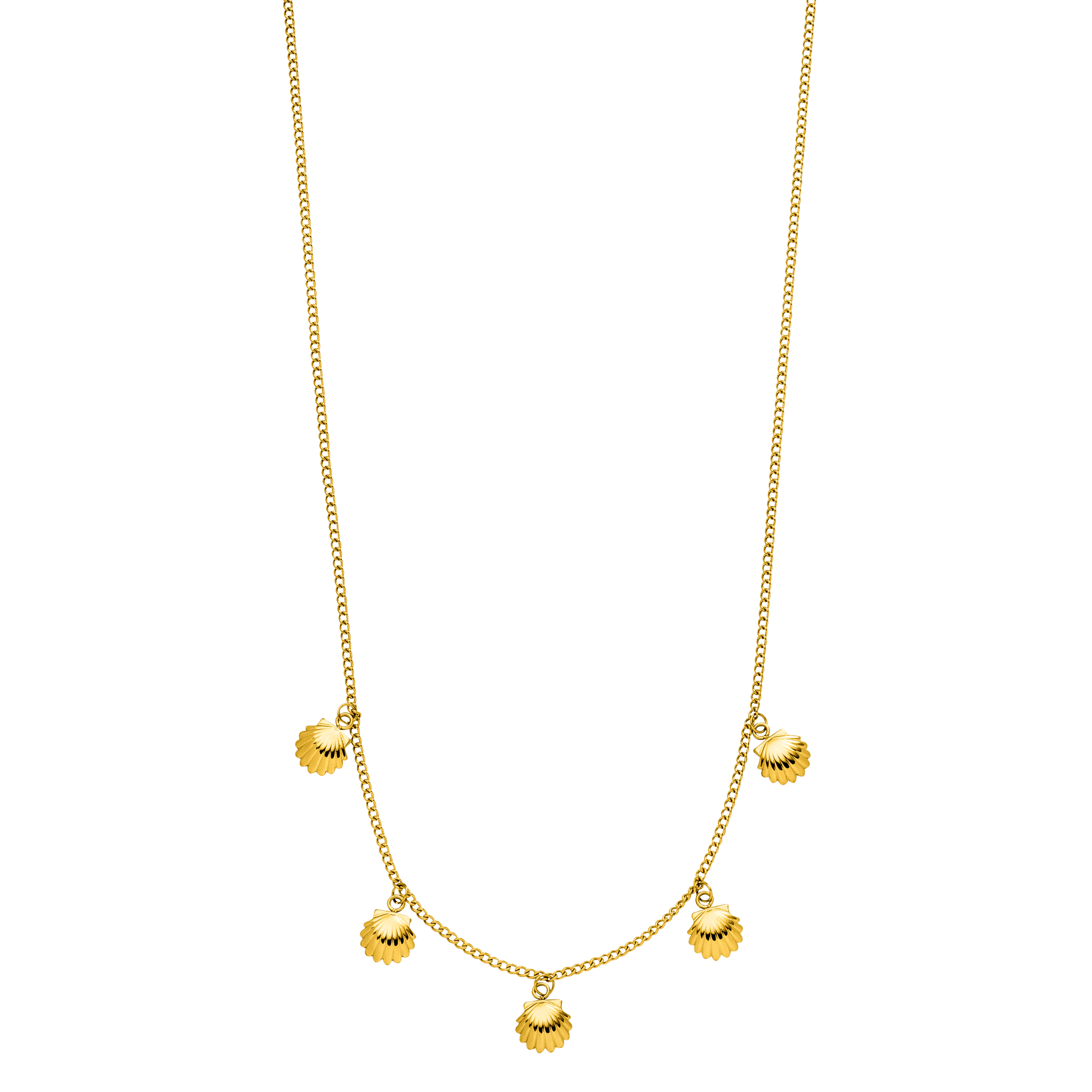 Goldene Kette mit Muschel-Anhängern, elegant und verspielt, von PURELEI.