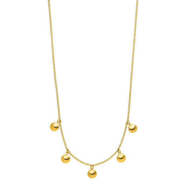 Goldene Kette mit Muschel-Anhängern, elegant und verspielt, von PURELEI.