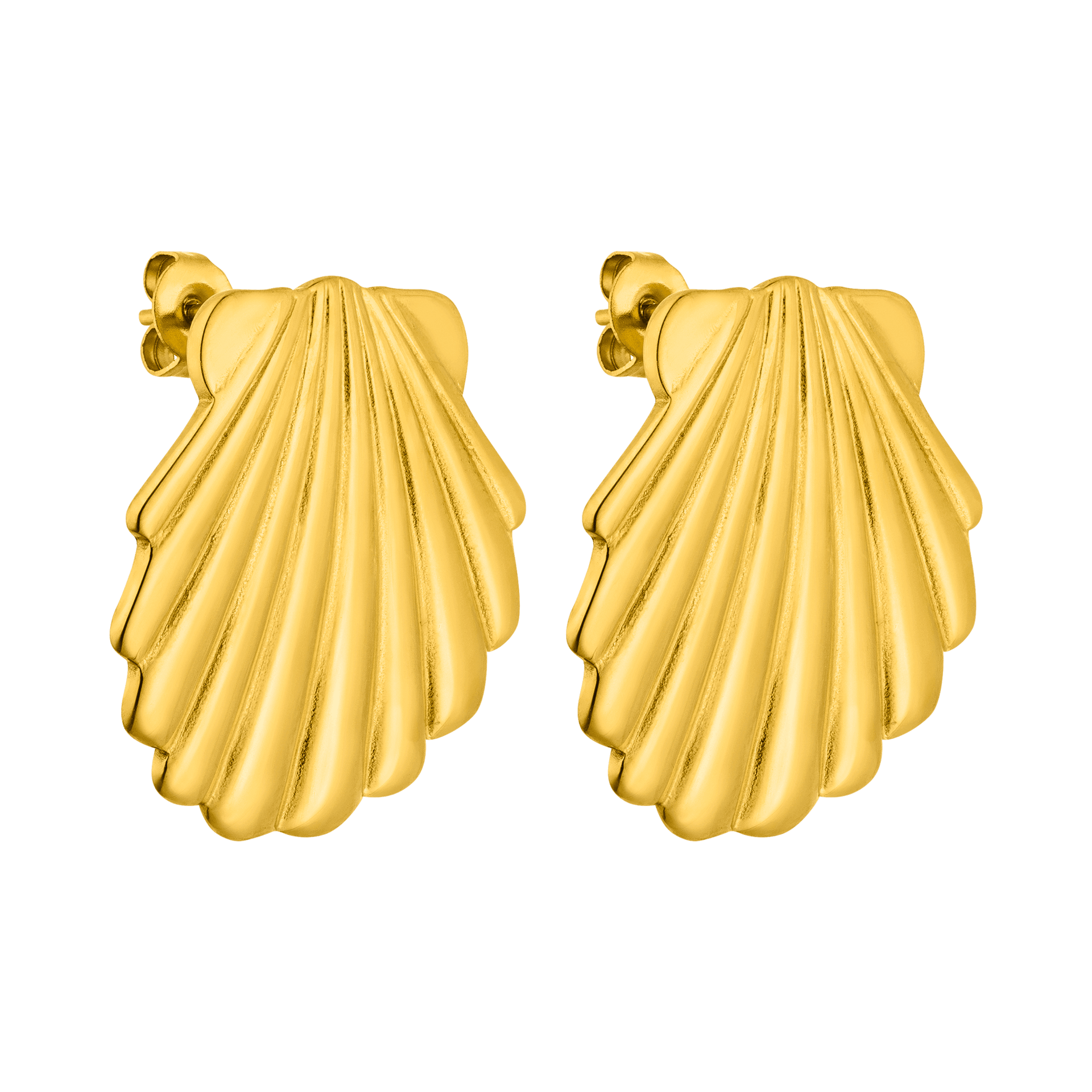 Goldene Muschel-Ohrringe von PURELEI mit eleganter Wellenstruktur.