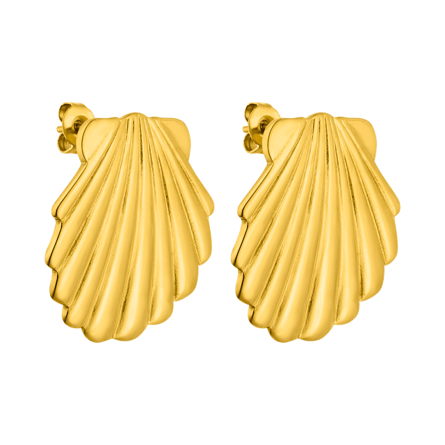 Goldene Muschel-Ohrringe von PURELEI mit eleganter Wellenstruktur.