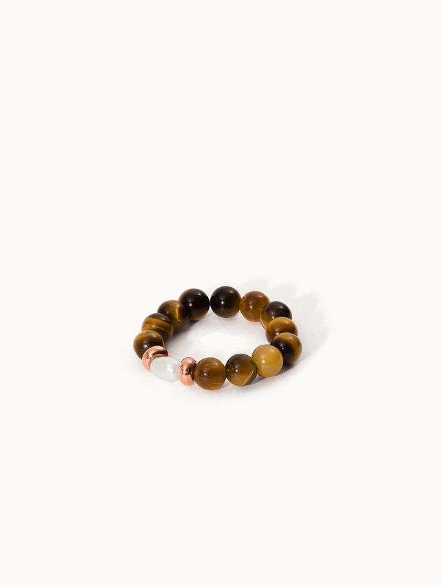 Anxiety Tiger‘s Eye Pearl Ring mit goldbraunen Tigeraugeperlen und zarter Süßwasserperle, PURELEI Eleganz