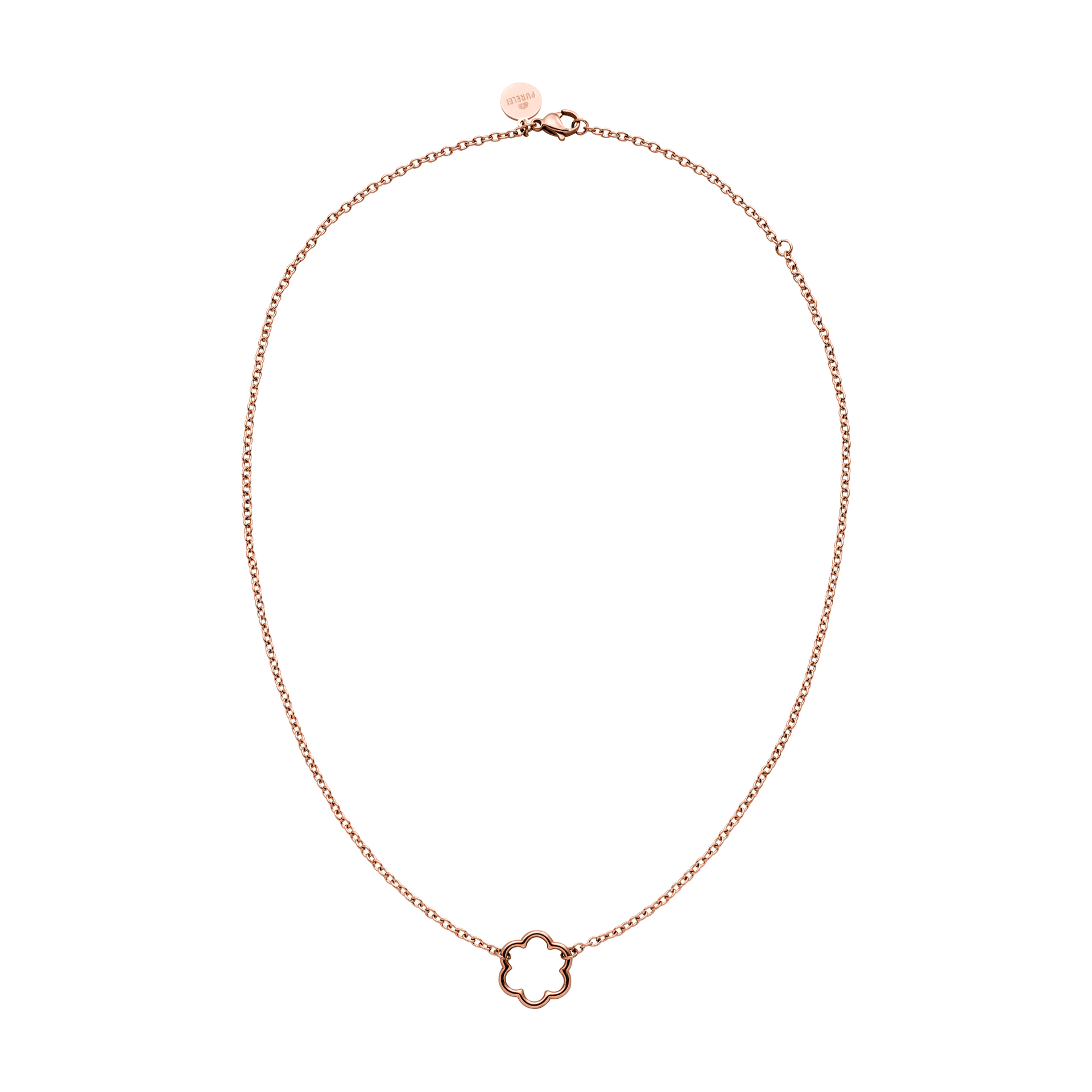 PURELEI Bloom Kette in rosévergoldetem Edelstahl mit floralem Anhänger, elegant und feminin für jeden Tag.