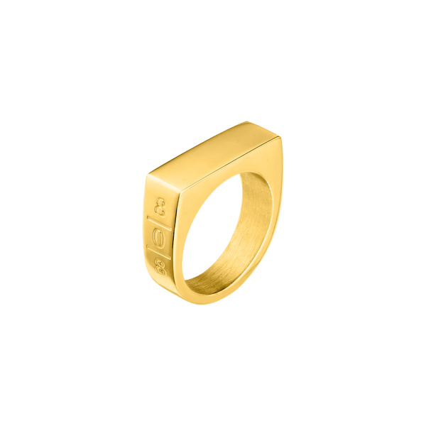 PURELEI Square Ring aus 18K vergoldetem Edelstahl mit graviertem 808 Logo, modern und elegant.