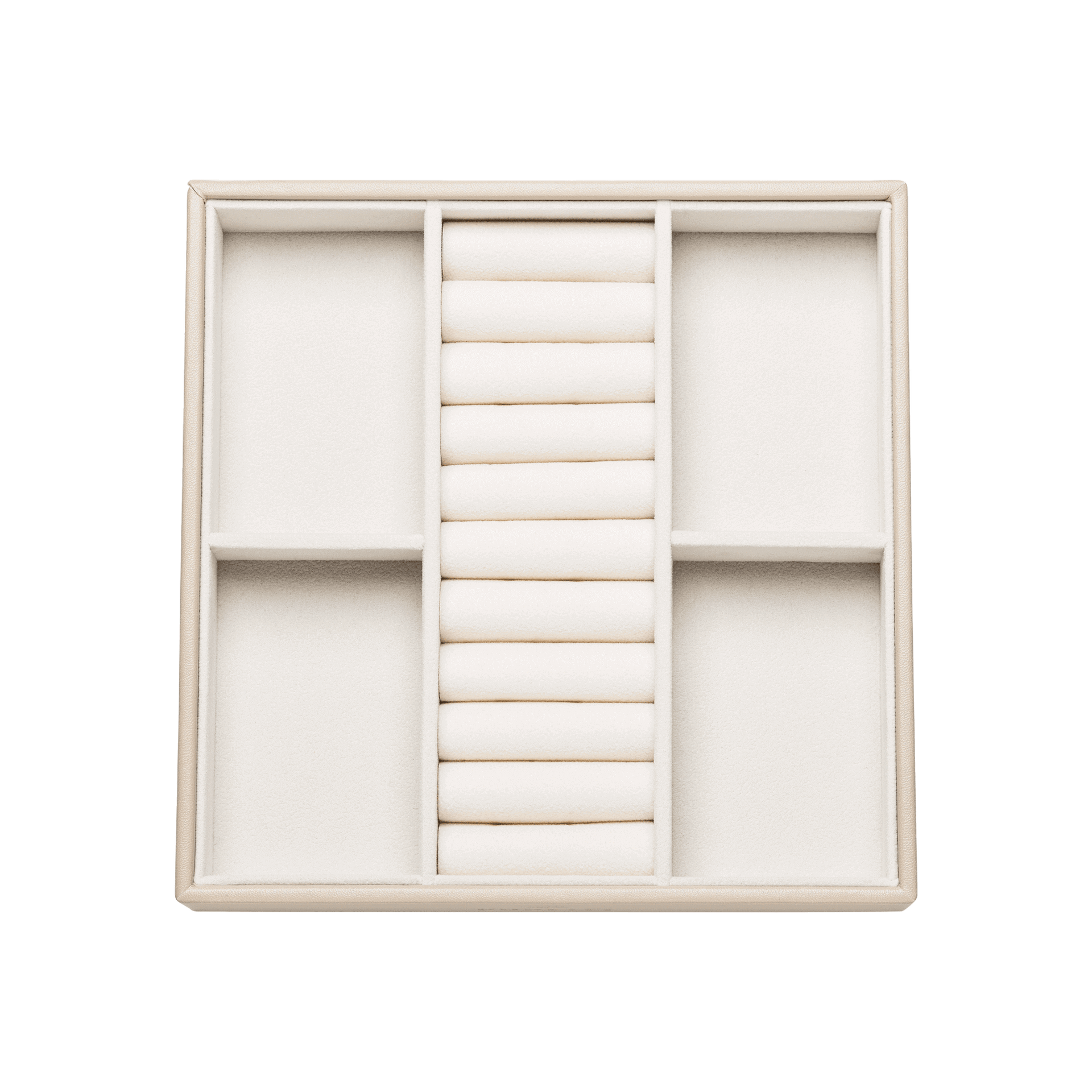 Elegante, cremefarbene Schmuckaufbewahrung von PURELEI mit mehreren Fächern für stilvolle Ordnung.