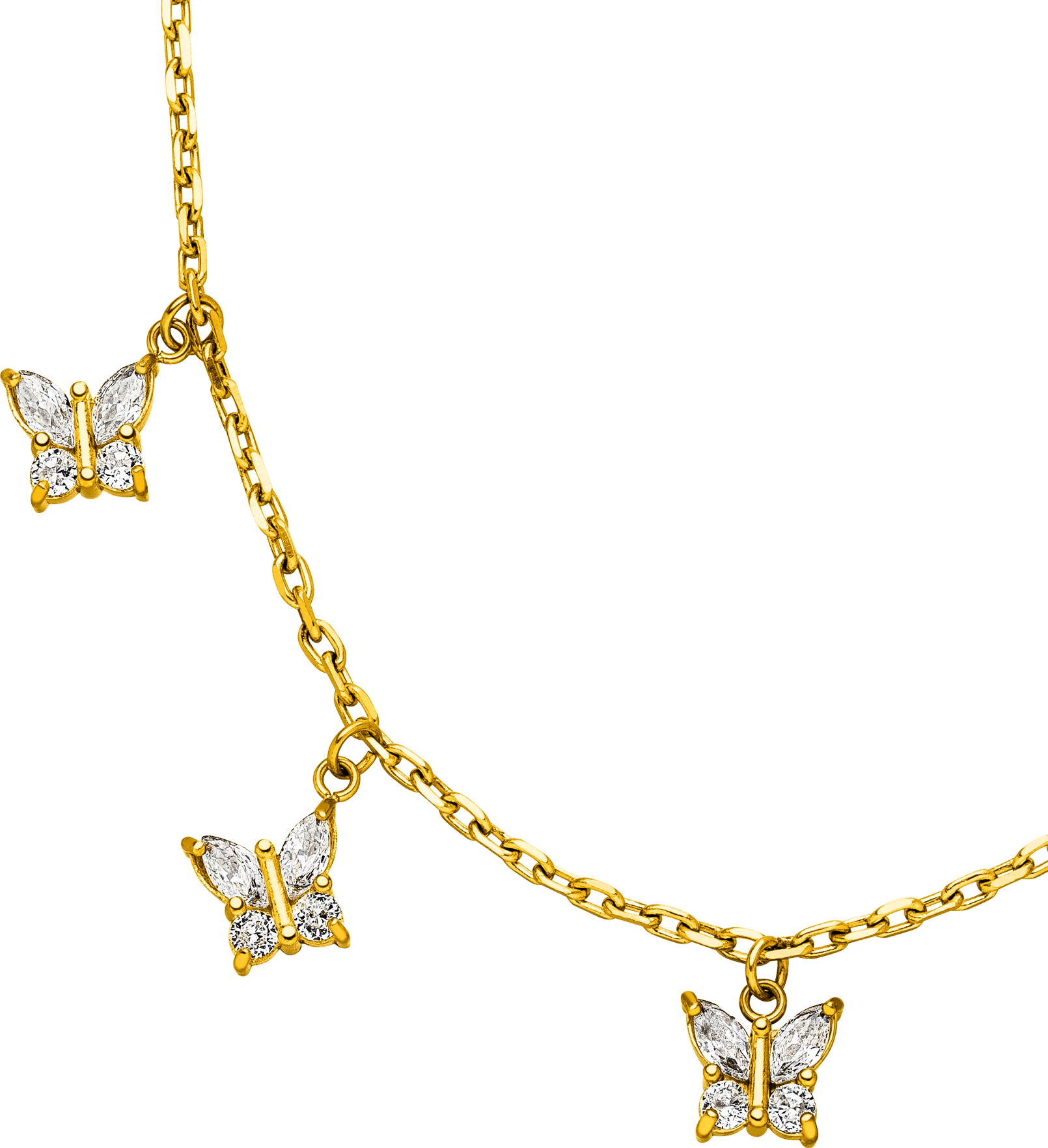 Goldene Kette mit Schmetterlings-Anhängern, funkelnd und elegant, von PURELEI.
