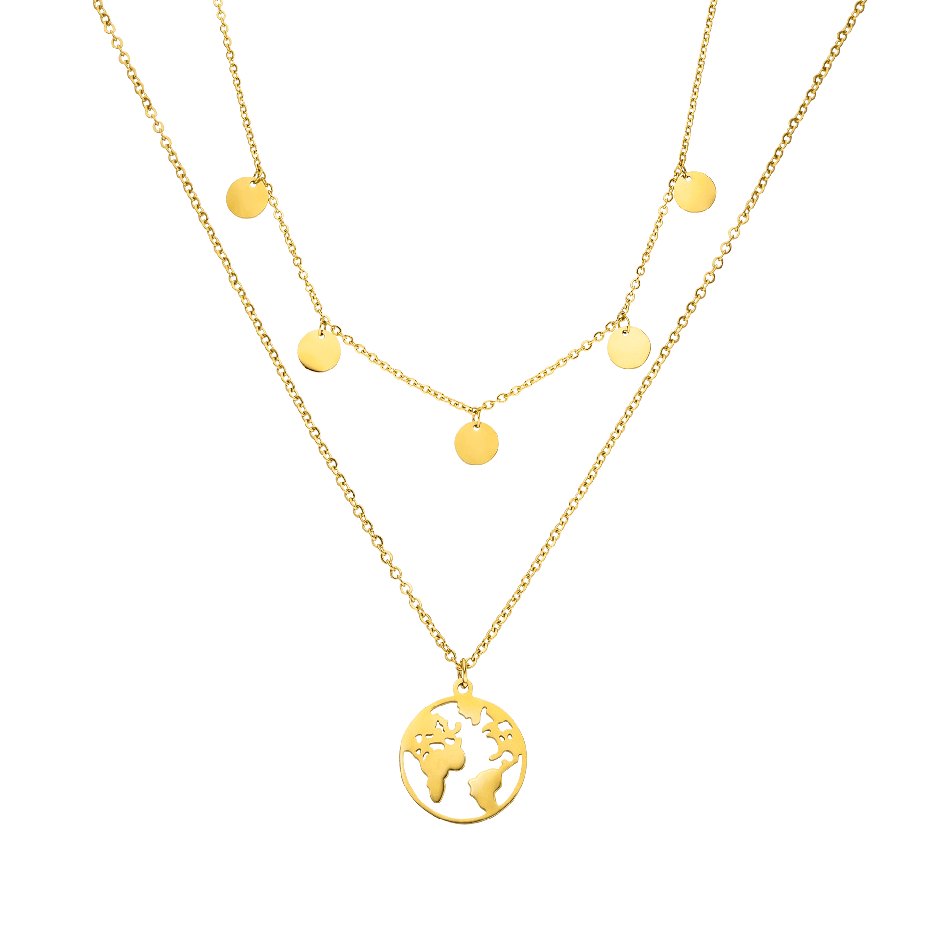 Goldene Kette mit Weltkugel-Anhänger und runden Elementen, PURELEI.